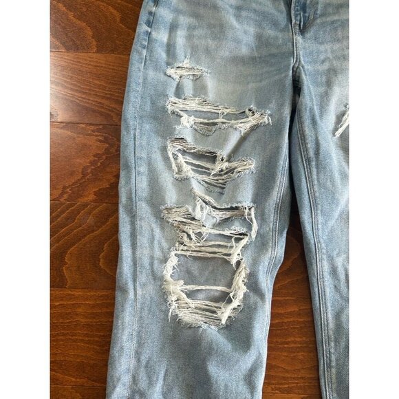 American Eagle AE Stretch Ripped Distressed Mom Jean Denim Light Wash 14 TALL - Picture 4 of 11